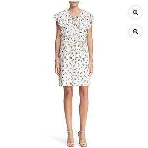 The Kooples Silk Flounce Ruffle Sleeve Feather Mini Dress
